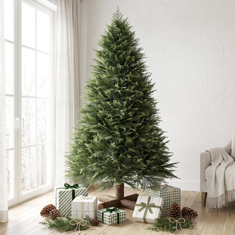 7ft Artificial Christmas Tree, Hinged Xmas Tree with Realistic 1071 PE & PVC Branch Tips, Fir Wood Base, Green