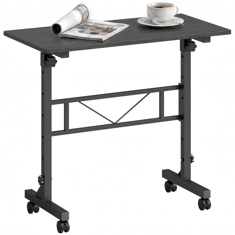Overbed Table Adjustable Height Sofa Side Table with Wheels 80 x 40 cm Black