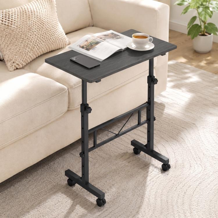 Overbed Table Adjustable Height Sofa Side Table with Wheels 80 x 40 cm Black