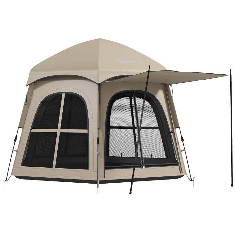 Pop Up Tent 3000mm Waterproof Instant Camping Tent 3-4 Person with 2 Doors 4 Windows Khaki