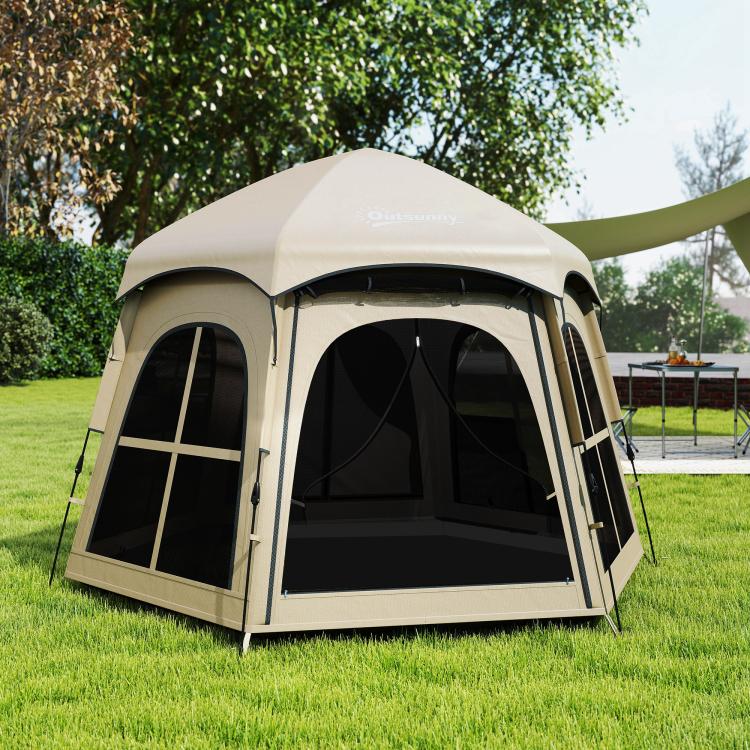 Pop Up Tent 3000mm Waterproof Instant Camping Tent 3-4 Person with 2 Doors 4 Windows Khaki