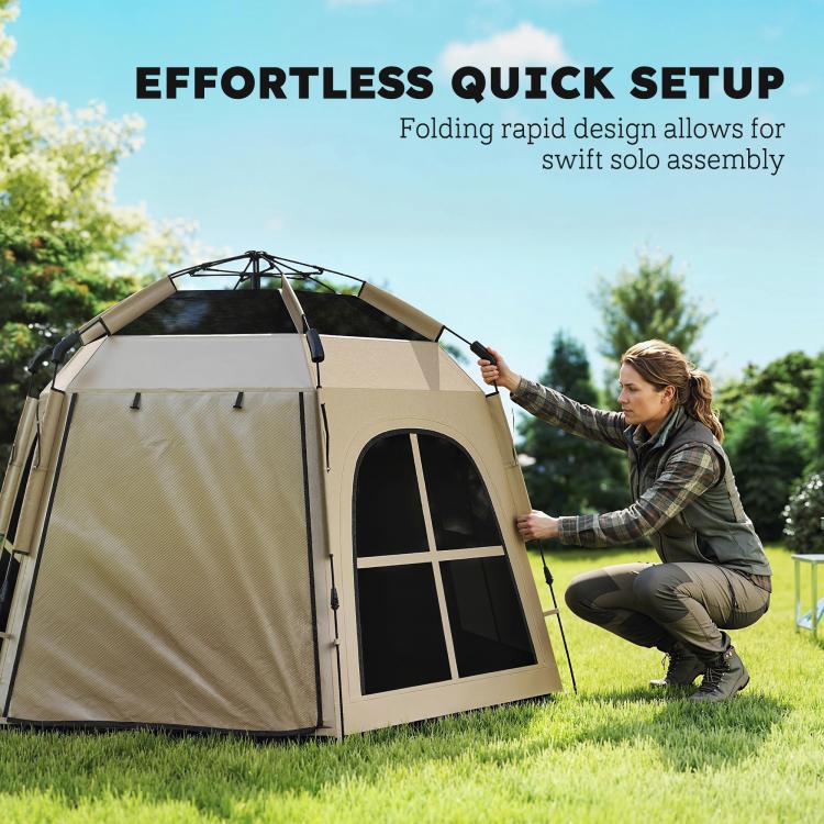 Pop Up Tent 3000mm Waterproof Instant Camping Tent 3-4 Person with 2 Doors 4 Windows Khaki