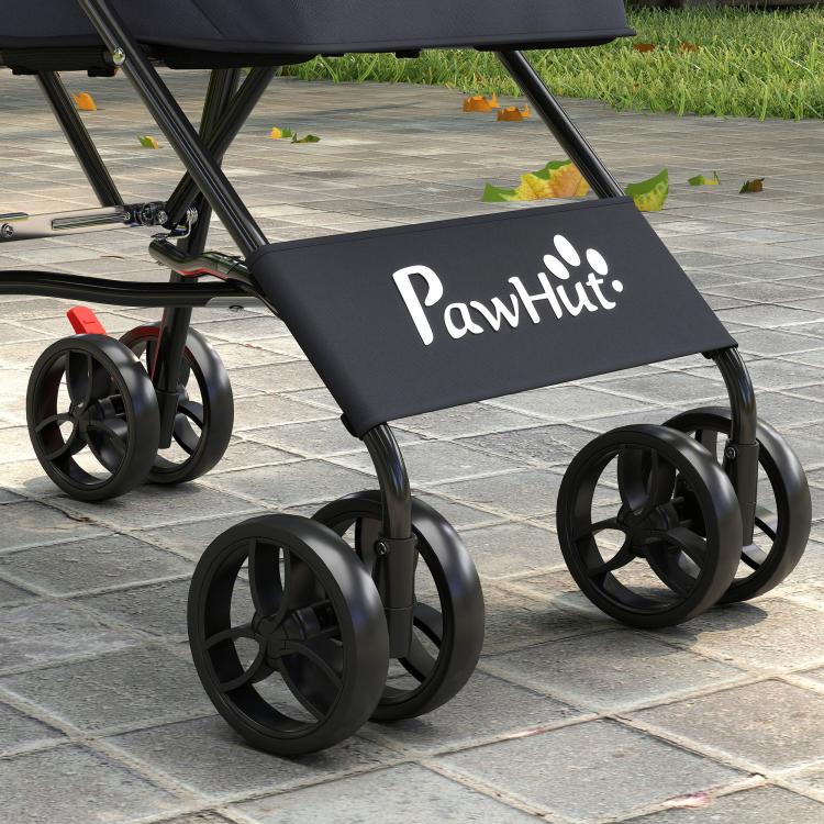 Dog Stroller, Foldable Cat Dog Pram for Miniature Breeds, Pet Stroller with Brake, Mesh Windows, Dark Grey