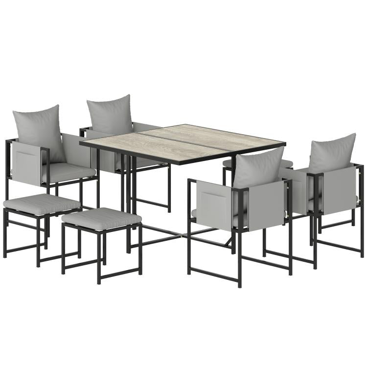 Nine-Piece Steel Frame Garden Dining Set - Dark Grey
