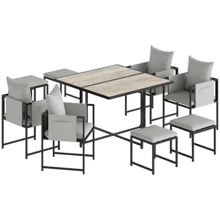 Nine-Piece Steel Frame Garden Dining Set - Dark Grey
