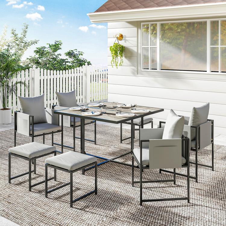 Nine-Piece Steel Frame Garden Dining Set - Dark Grey