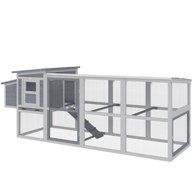 Large Chicken Coop, Wooden Hen House with Covered Run, Nesting Box, Pull-Out Tray, Opening Asphalt Roof