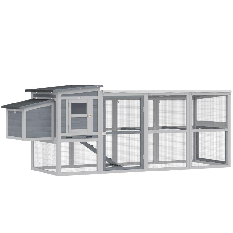 Large Chicken Coop, Wooden Hen House with Covered Run, Nesting Box, Pull-Out Tray, Opening Asphalt Roof