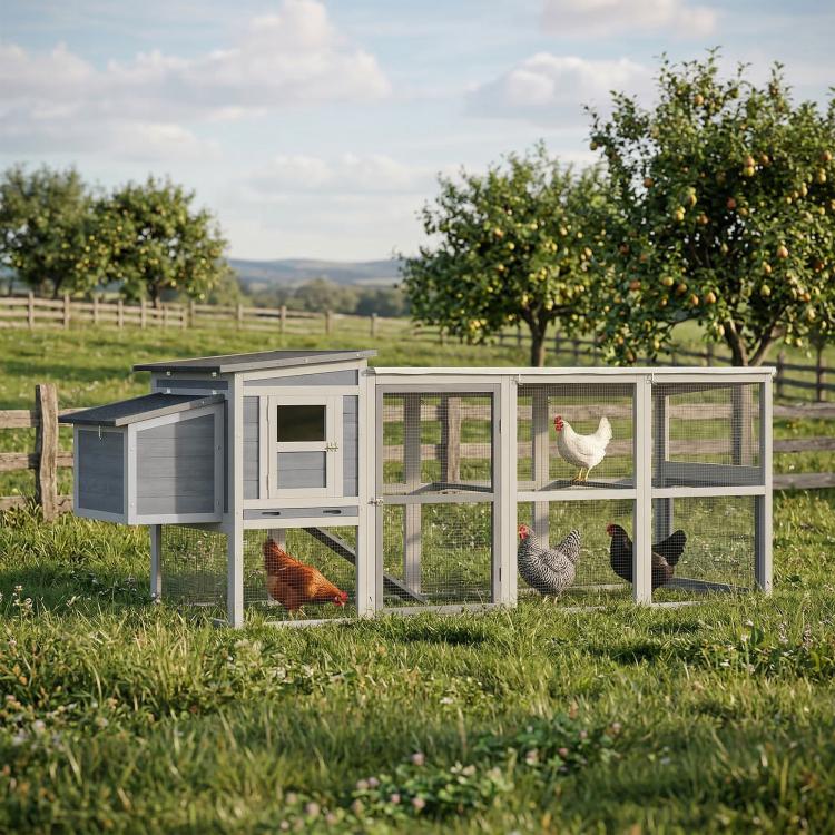 Large Chicken Coop, Wooden Hen House with Covered Run, Nesting Box, Pull-Out Tray, Opening Asphalt Roof