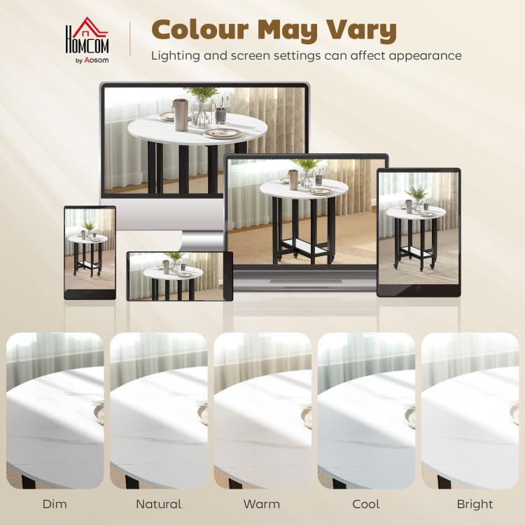 Folding Dining Table, Drop Leaf Table with Open Shelf, Rolling Kitchen Table for Dining Room, Small Spaces, White Marble