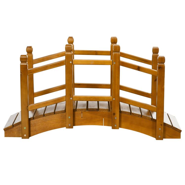 Wooden Garden Bridge with Safety Railings, Arc Footbridge for Pond Backyard Stream, Brown