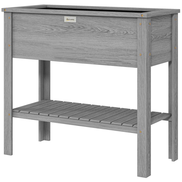Wooden Raised Garden Bed, Elevated Planter Box with Storage Shelf and Drainage Holes, Raised Planter with Legs, Grey