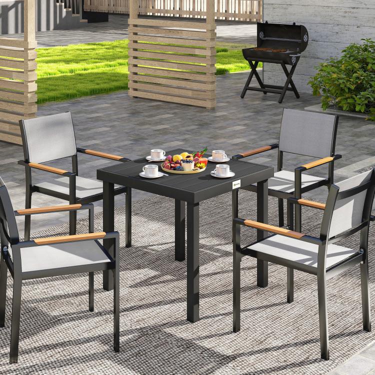 78 cm Garden Dining Table for 4 People, Square Outdoor Coffee End Side Table with Aluminium Legs, Black