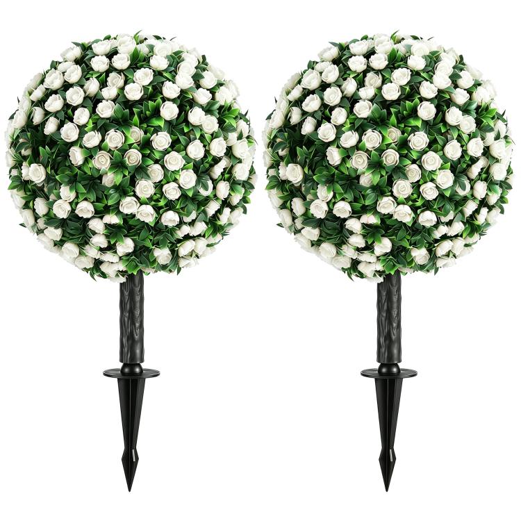 Artificial Rose Topiary UV Resistant, 2-Pack Fake Plants, 55 cm, White