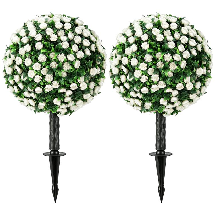 Artificial Rose Topiary UV Resistant, 2-Pack Fake Plants, 55 cm, White
