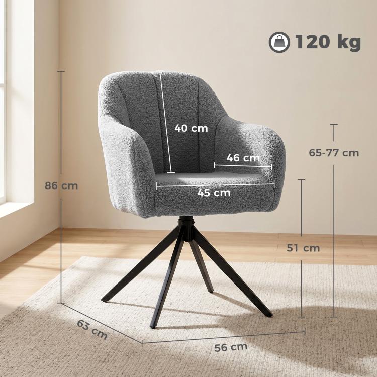 360 Degree Swivel Accent Chair, Teddy Fleece Armchair, Grey
