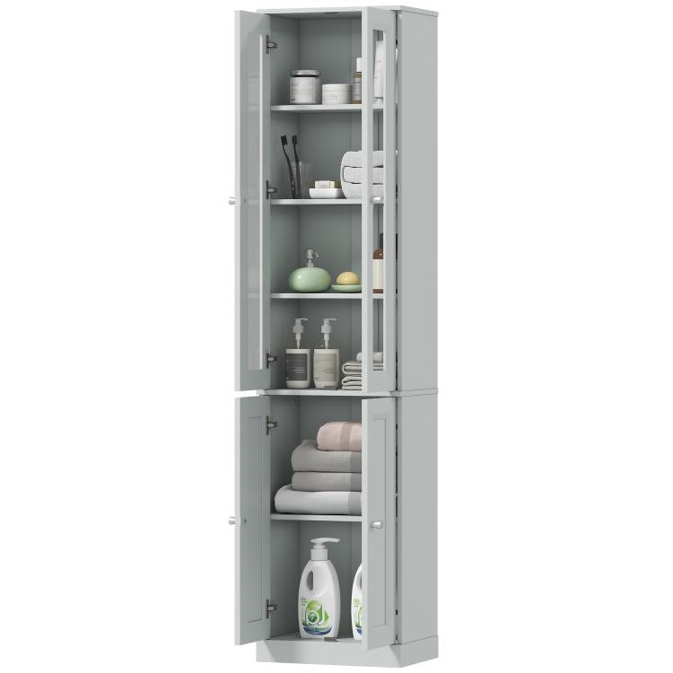 Tall Bathroom Storage Cabinet, 6-Tier Slim Bathroom Cabinet with Adjustable Shelf, 4 Soft-Close Doors, Dusty Blue
