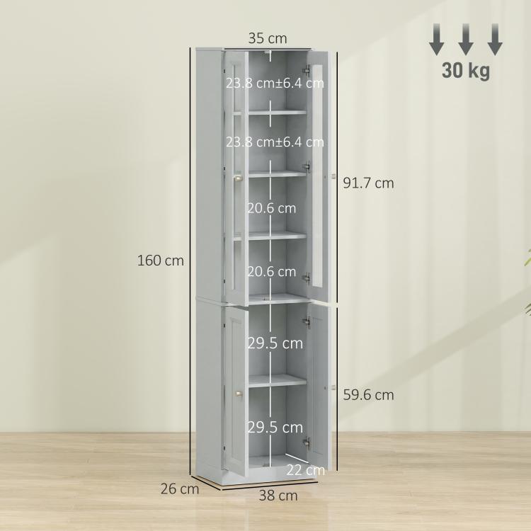Tall Bathroom Storage Cabinet, 6-Tier Slim Bathroom Cabinet with Adjustable Shelf, 4 Soft-Close Doors, Dusty Blue