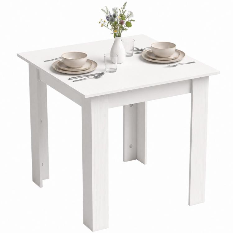 Square Dining Table, Modern Small Dining Table with Wood Effect, Space Saving, Non-slip Foot Pads, White