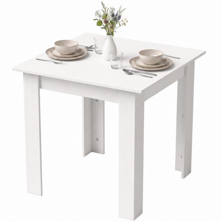 Square Dining Table, Modern Small Dining Table with Wood Effect, Space Saving, Non-slip Foot Pads, White