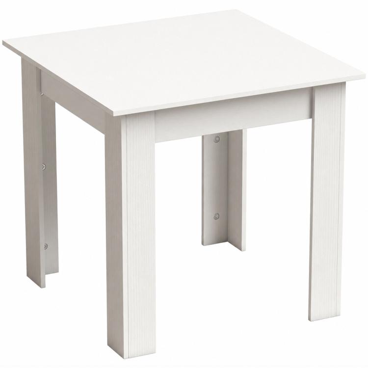 Square Dining Table, Modern Small Dining Table with Wood Effect, Space Saving, Non-slip Foot Pads, White