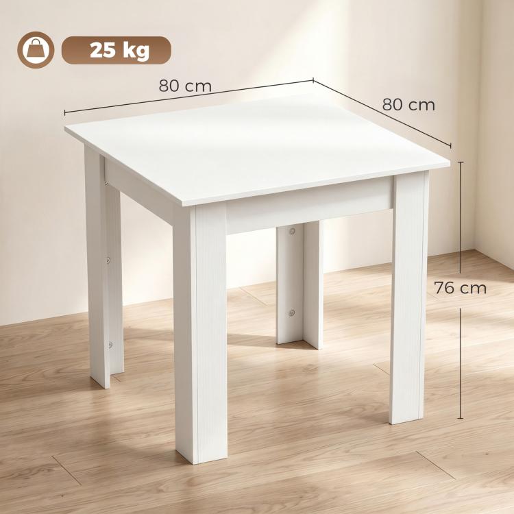 Square Dining Table, Modern Small Dining Table with Wood Effect, Space Saving, Non-slip Foot Pads, White