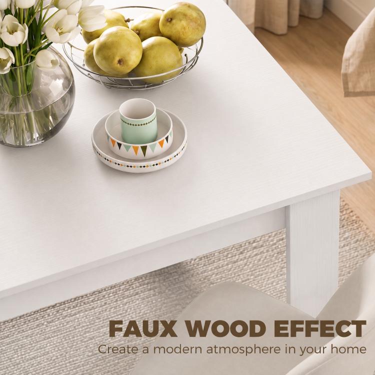 Square Dining Table, Modern Small Dining Table with Wood Effect, Space Saving, Non-slip Foot Pads, White