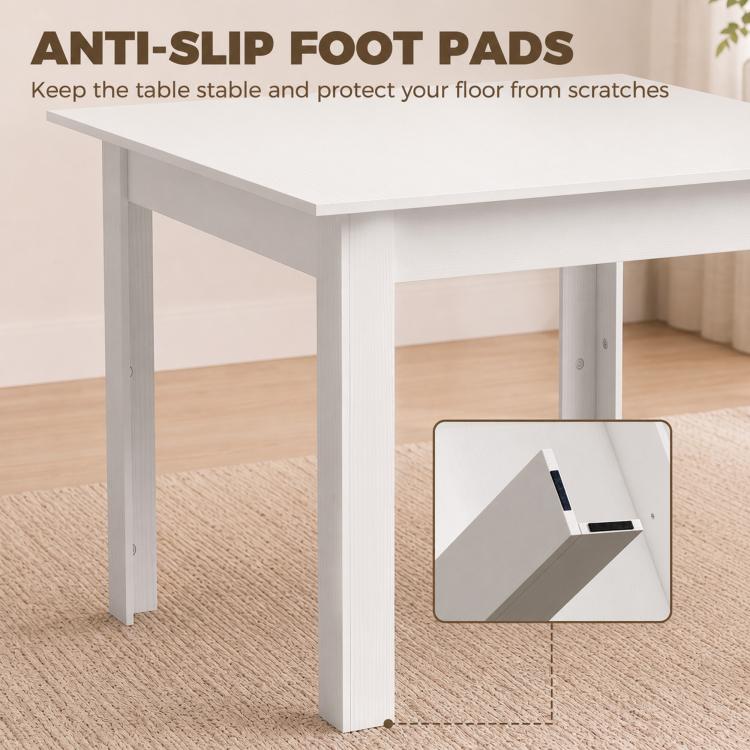 Square Dining Table, Modern Small Dining Table with Wood Effect, Space Saving, Non-slip Foot Pads, White