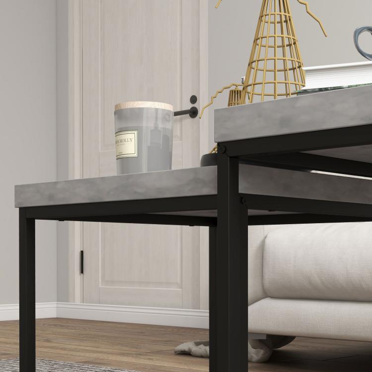 Coffee Table Set of 2, Nest of Tables with 3.5cm Thick Tabletop, Grey