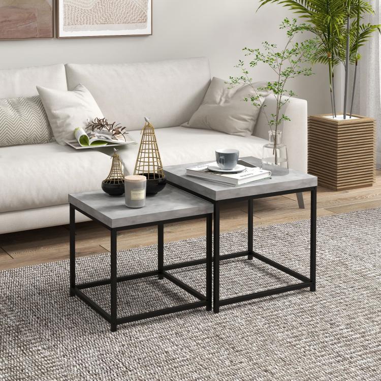 Coffee Table Set of 2, Nest of Tables with 3.5cm Thick Tabletop, Grey