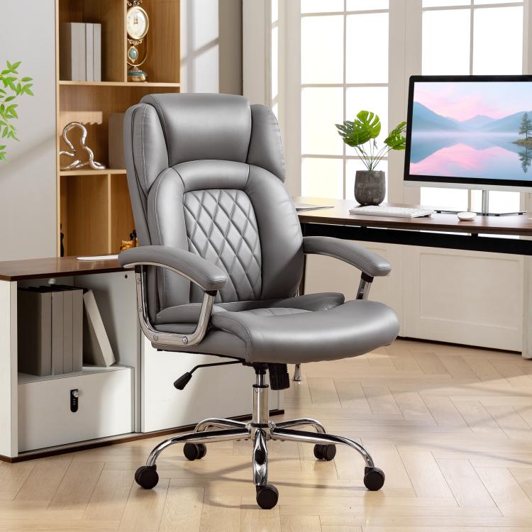 Big and Tall Office Chair 180kg with Spring Cushion, PU Leather - Grey