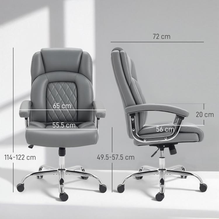 Big and Tall Office Chair 180kg with Spring Cushion, PU Leather - Grey
