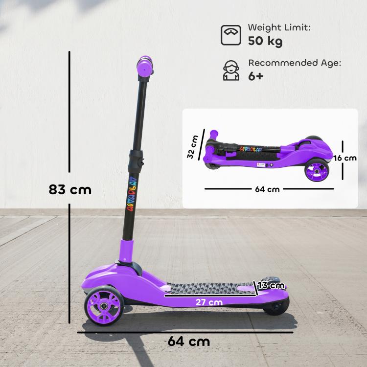 Three-Wheel Foldable Electric Scooter for Kids Aged 6-10 Years, Purple