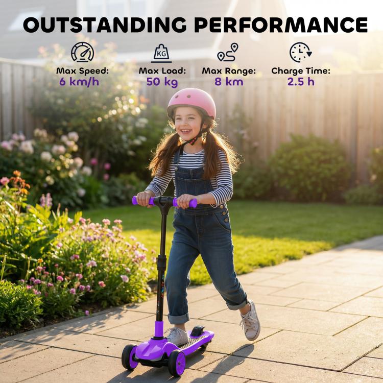 Three-Wheel Foldable Electric Scooter for Kids Aged 6-10 Years, Purple