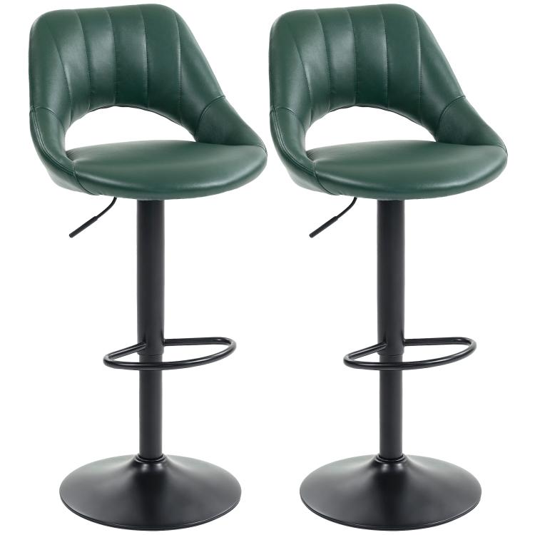 Set of Two Faux Leather Bar Stools - Dark Green