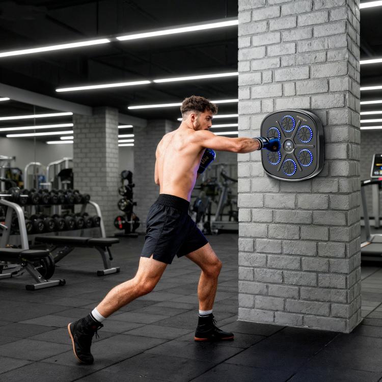 Music Boxing Machine, Smart Bluetooth Boxing Machine Wall Mounted with 9 Speeds & Modes, LED Lights and Gloves, Punching Pad for Adults, Black