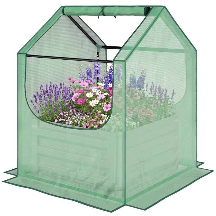 61 x 61cm Garden Planter Bed, with Cover - Green and Silver