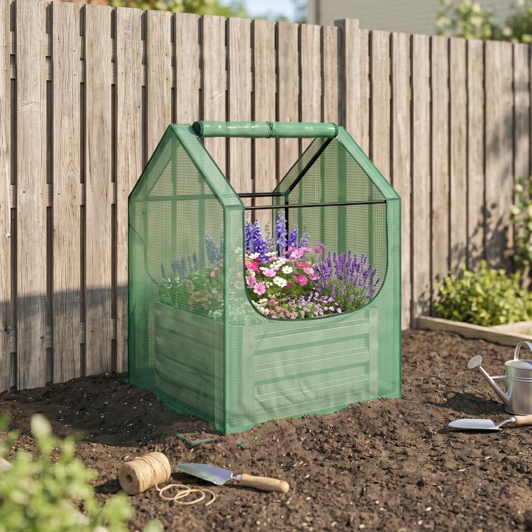 61 x 61cm Garden Planter Bed, with Cover - Green and Silver