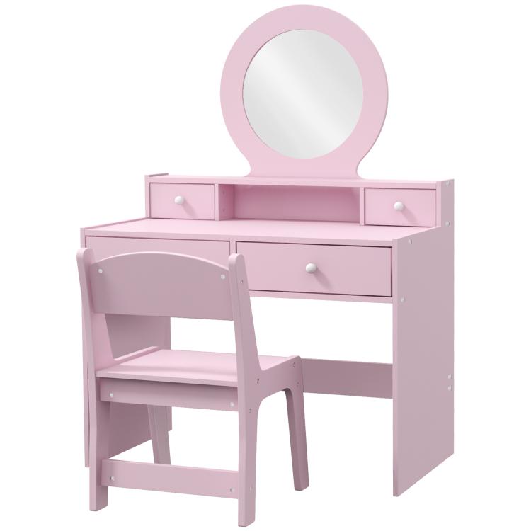 Kids Dressing Table Set Kids Make up Table with Stool and Mirror, Storage Drawers, Gift for Aged 3-8