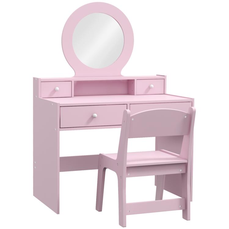 Kids Dressing Table Set Kids Make up Table with Stool and Mirror, Storage Drawers, Gift for Aged 3-8