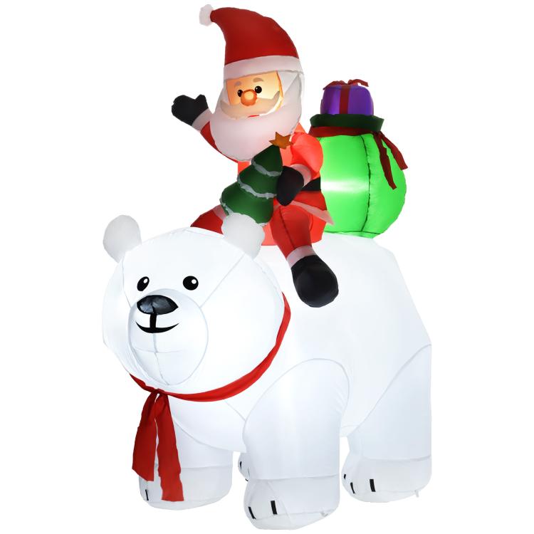 6.6ft Inflatable Santa Riding Polar Bear Decoration