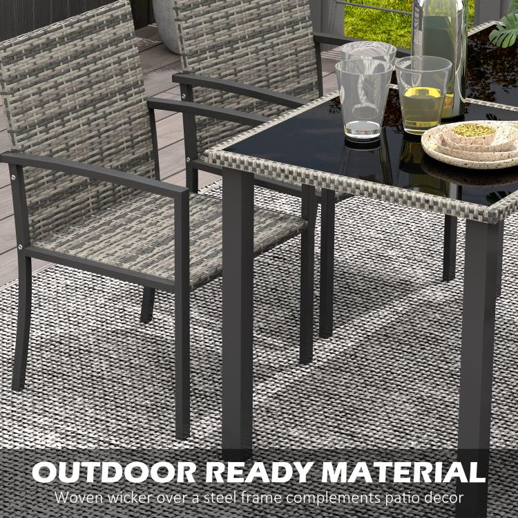 Outdoor Dining Set 5 Pieces Patio Conservatory with Tempered Glass Tabletop,4 Dining Chairs - Mixed Grey