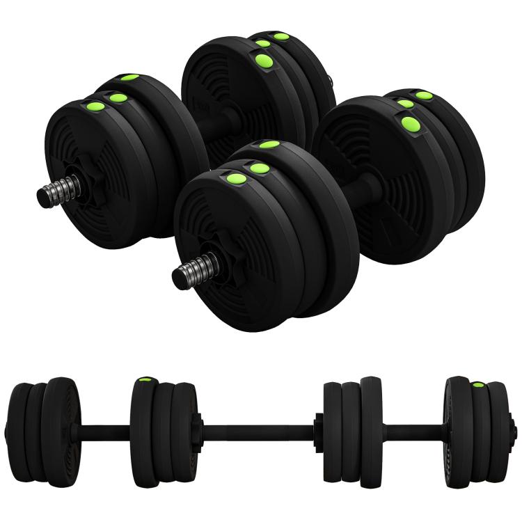 Adjustable Weight Barbell & Dumbbells Set Free Weights Strength Muscle Exercise Home Gym Training, Black and Green