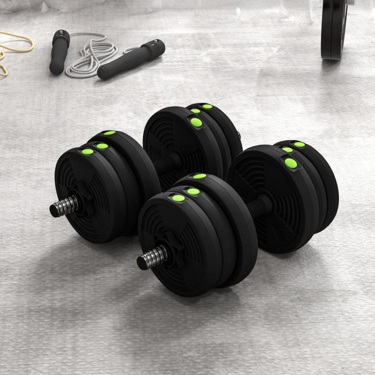 Adjustable Weight Barbell & Dumbbells Set Free Weights Strength Muscle Exercise Home Gym Training, Black and Green