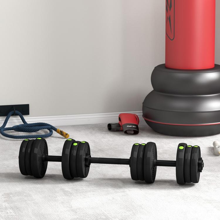 Adjustable Weight Barbell & Dumbbells Set Free Weights Strength Muscle Exercise Home Gym Training, Black and Green