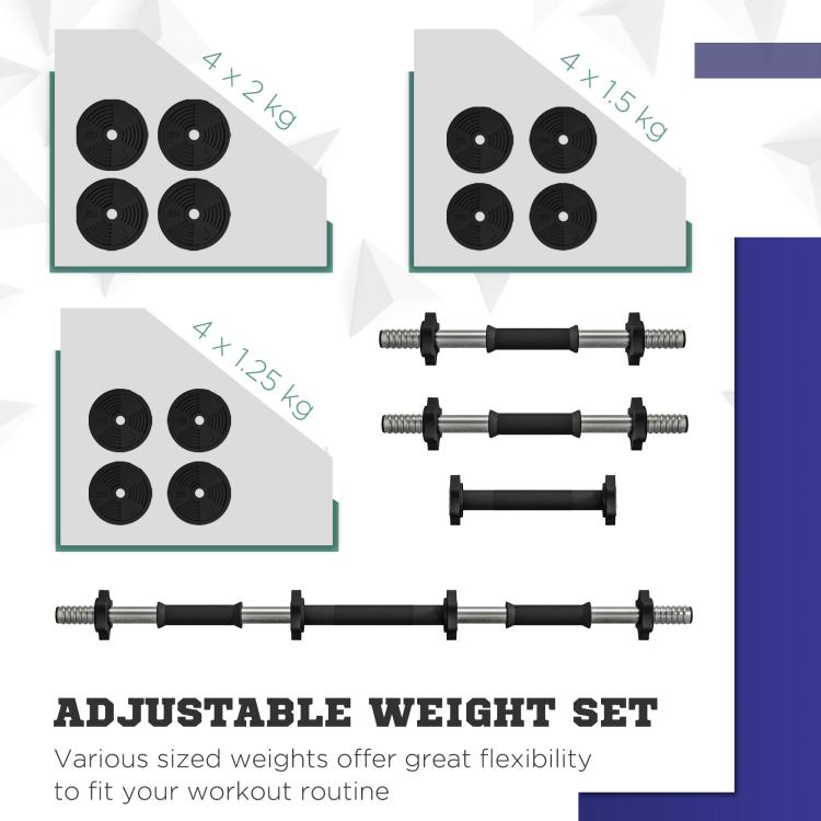 Adjustable Weight Barbell & Dumbbells Set Free Weights Strength Muscle Exercise Home Gym Training, Black and Green