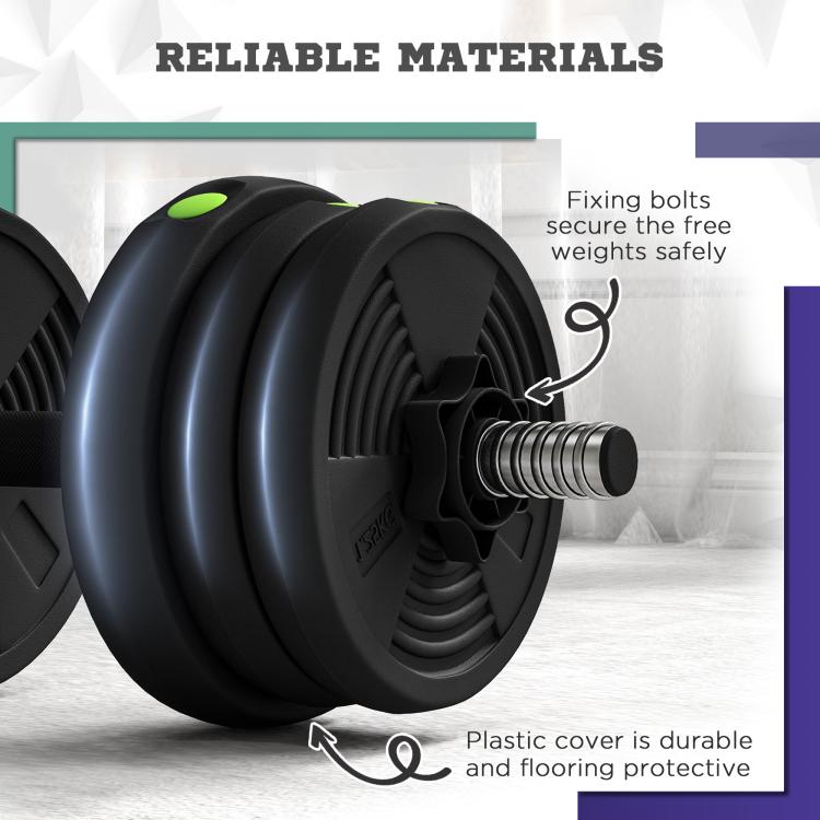Adjustable Weight Barbell & Dumbbells Set Free Weights Strength Muscle Exercise Home Gym Training, Black and Green