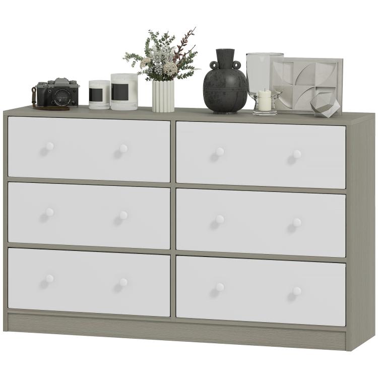 Chest of Drawers, Dresser with 6 Fabric Drawers - White and Grey