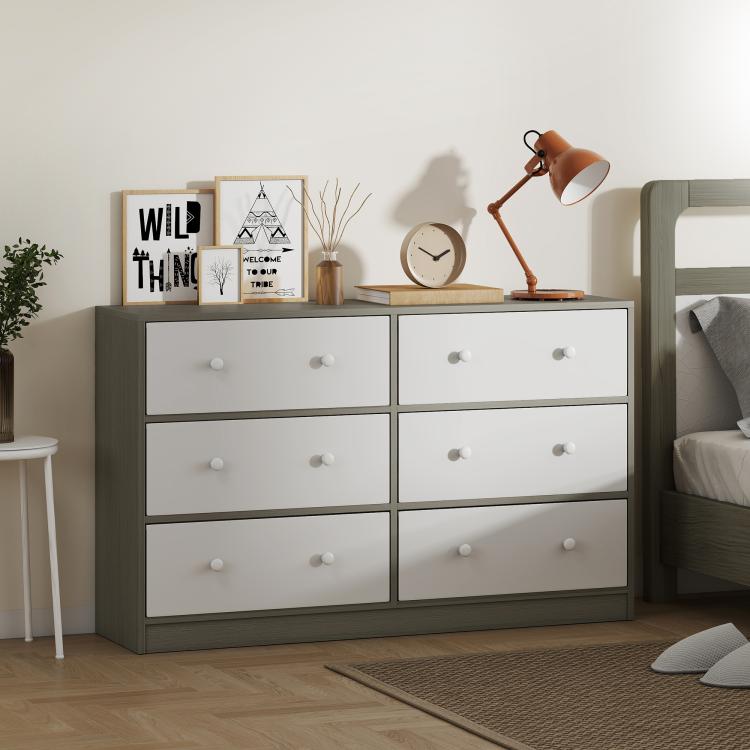 Chest of Drawers, Dresser with 6 Fabric Drawers - White and Grey