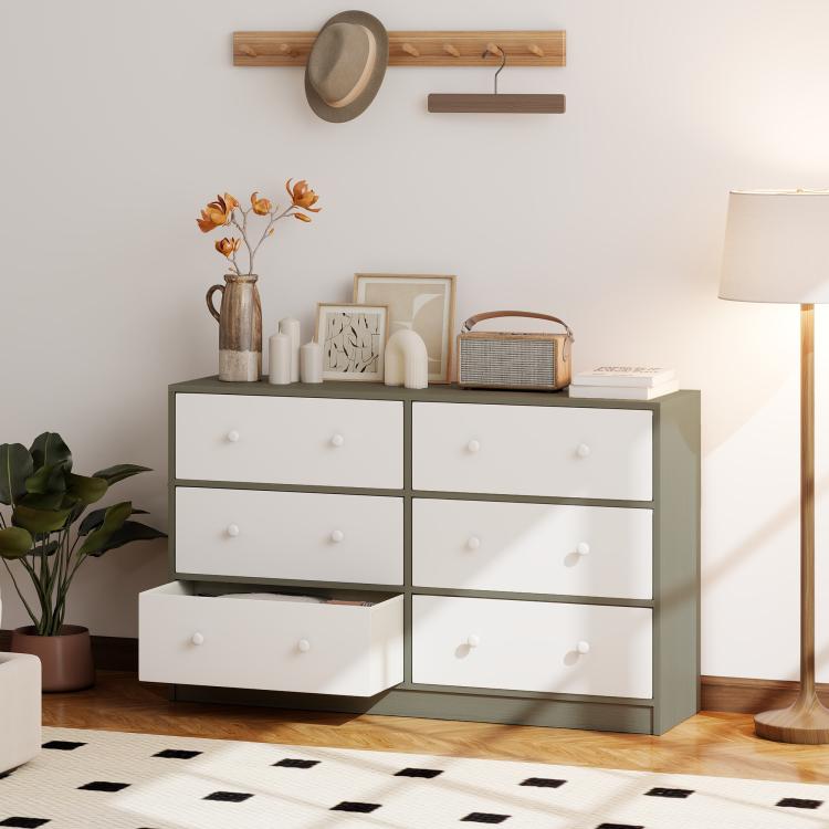Chest of Drawers, Dresser with 6 Fabric Drawers - White and Grey